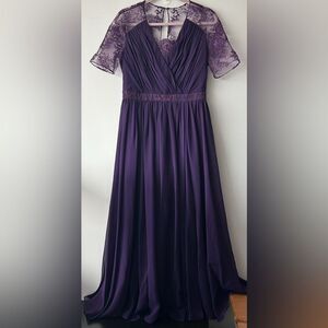 Badgeley Mishka Collection Silk Chiffon and Lace Formal Dress Maxi Dark Purple